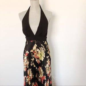 Pleated Silky Dress Halter Gown